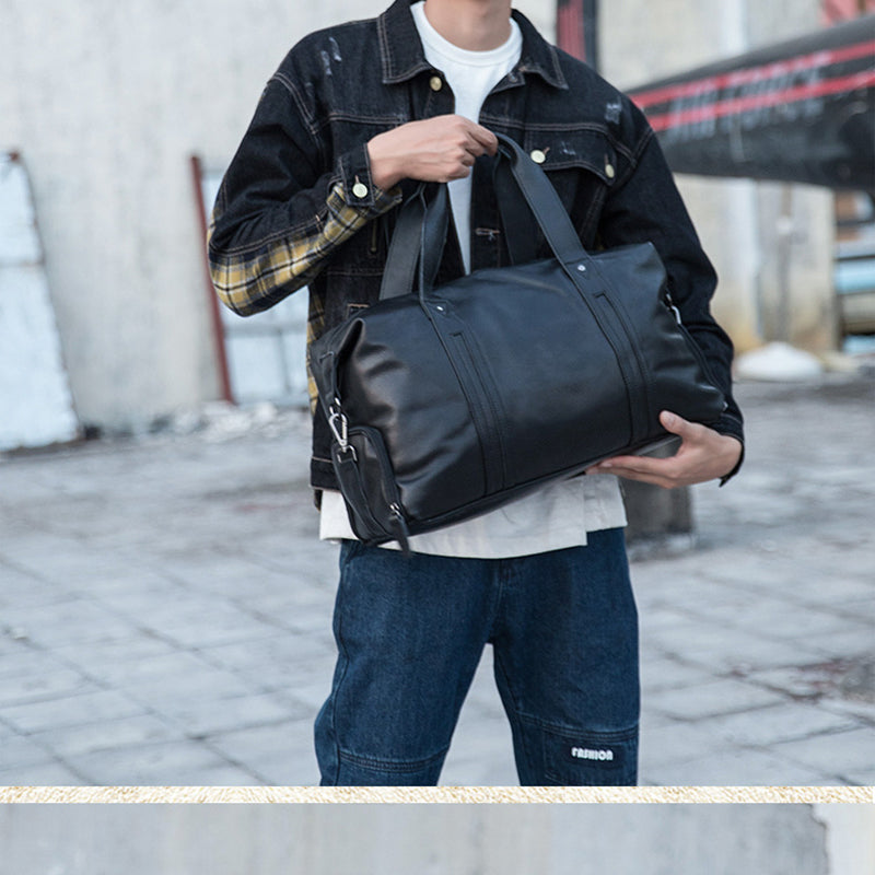 Large Leather Overnight Duffel with Laptop Sleeve