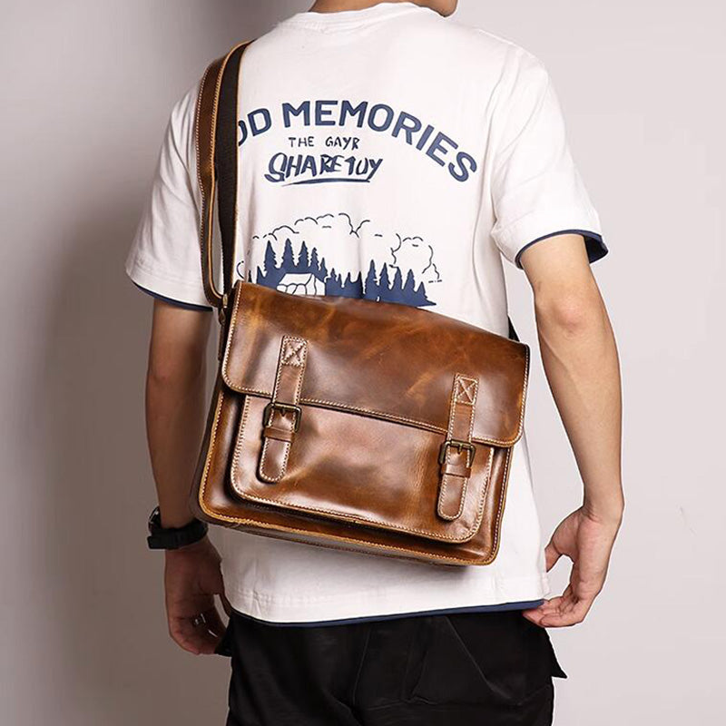Distressed Leather Messenger Briefcase