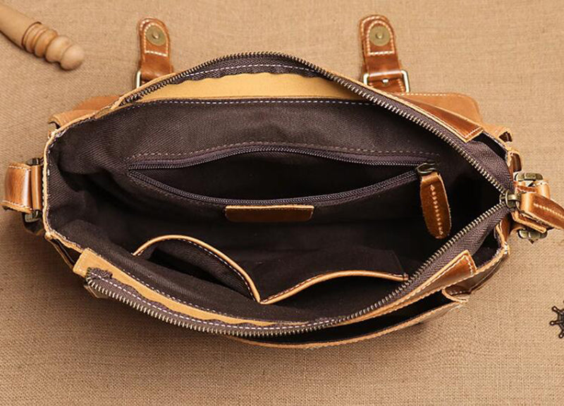 Distressed Leather Messenger Briefcase