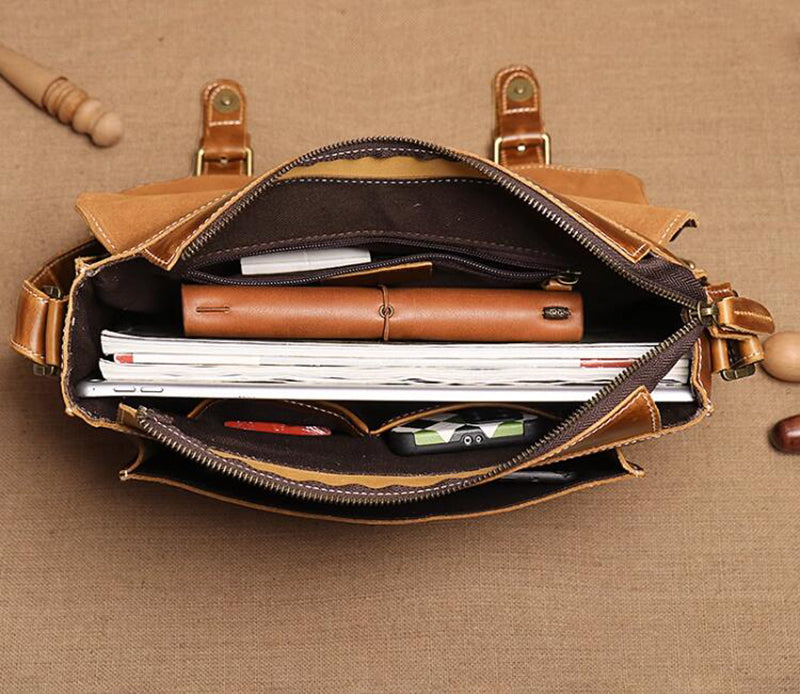 Distressed Leather Messenger Briefcase