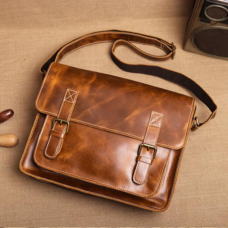 Distressed Leather Messenger Briefcase