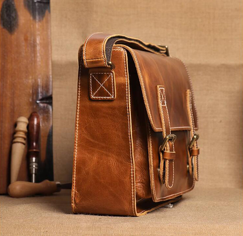 Distressed Leather Messenger Briefcase