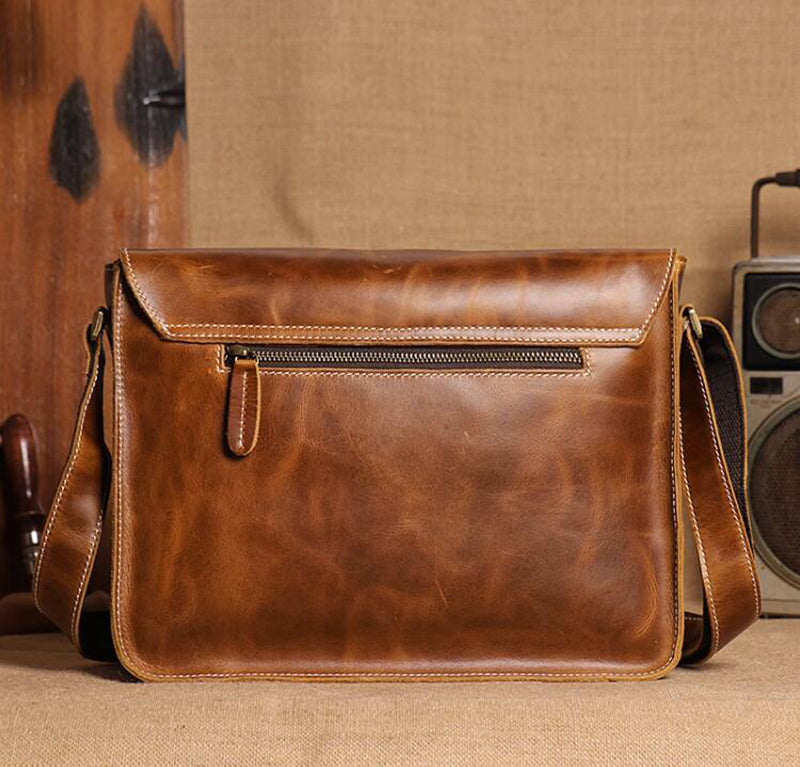 Distressed Leather Messenger Briefcase