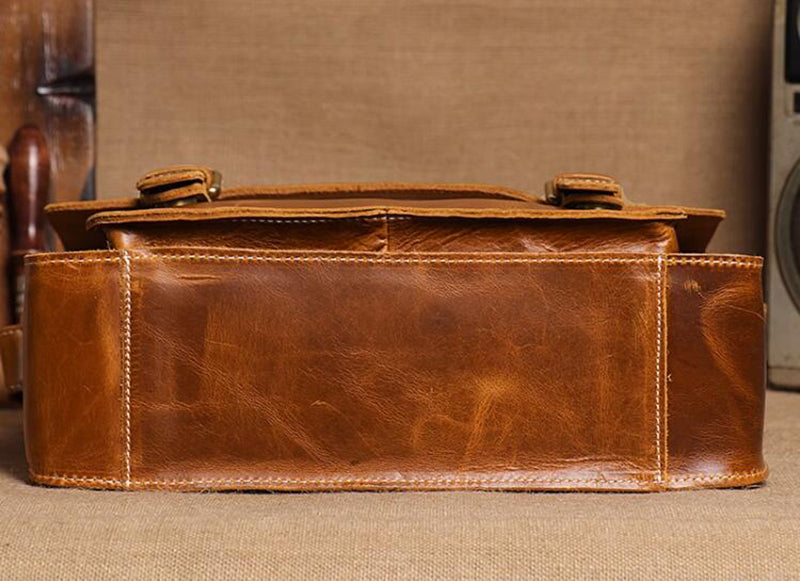 Distressed Leather Messenger Briefcase
