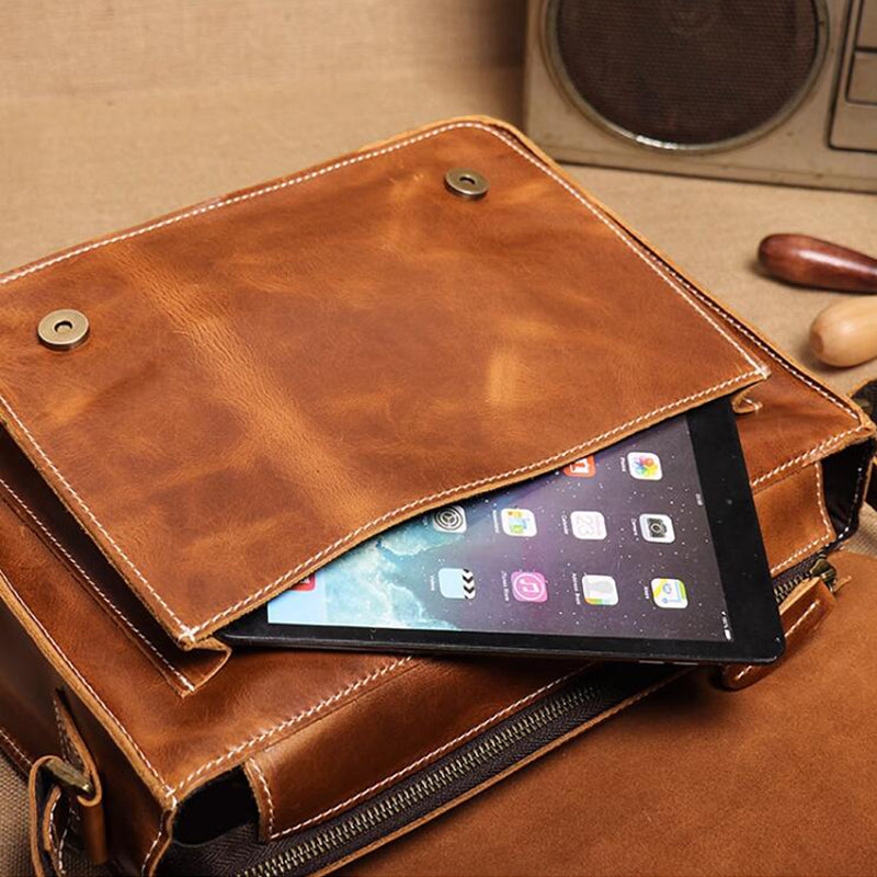 Distressed Leather Messenger Briefcase