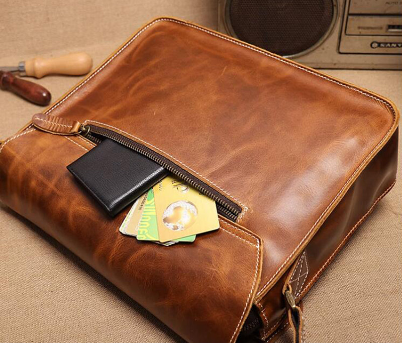 Distressed Leather Messenger Briefcase