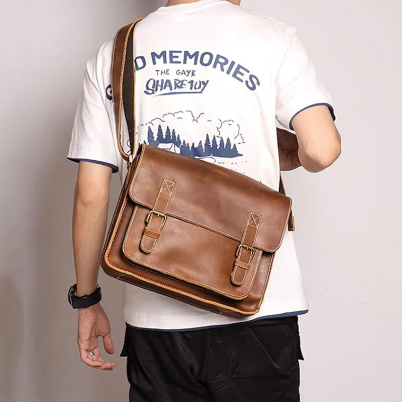 Distressed Leather Messenger Briefcase