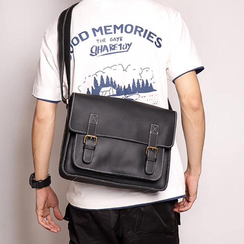 Distressed Leather Messenger Briefcase