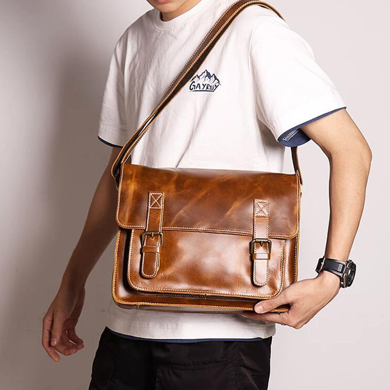 Distressed Leather Messenger Briefcase