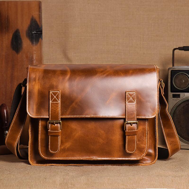 Distressed Leather Messenger Briefcase
