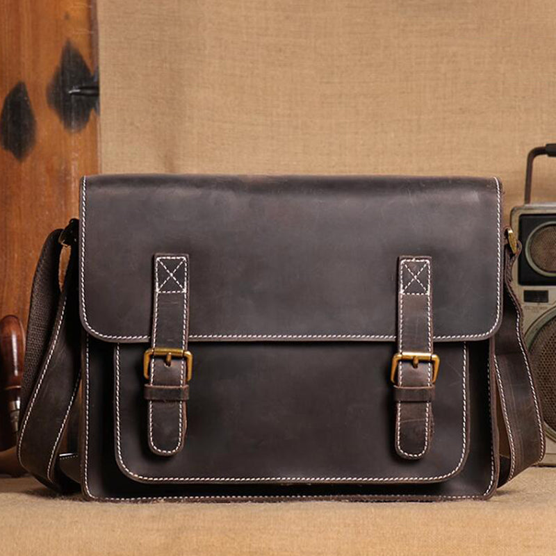 Distressed Leather Messenger Briefcase