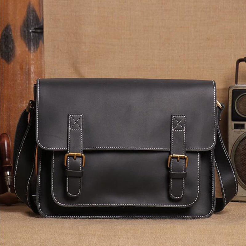 Distressed Leather Messenger Briefcase
