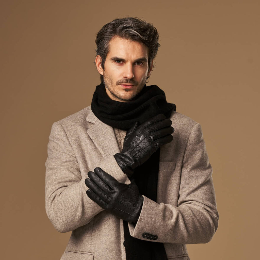 Noah (black) – Luxurious deerskin leather gloves with warm wool lining