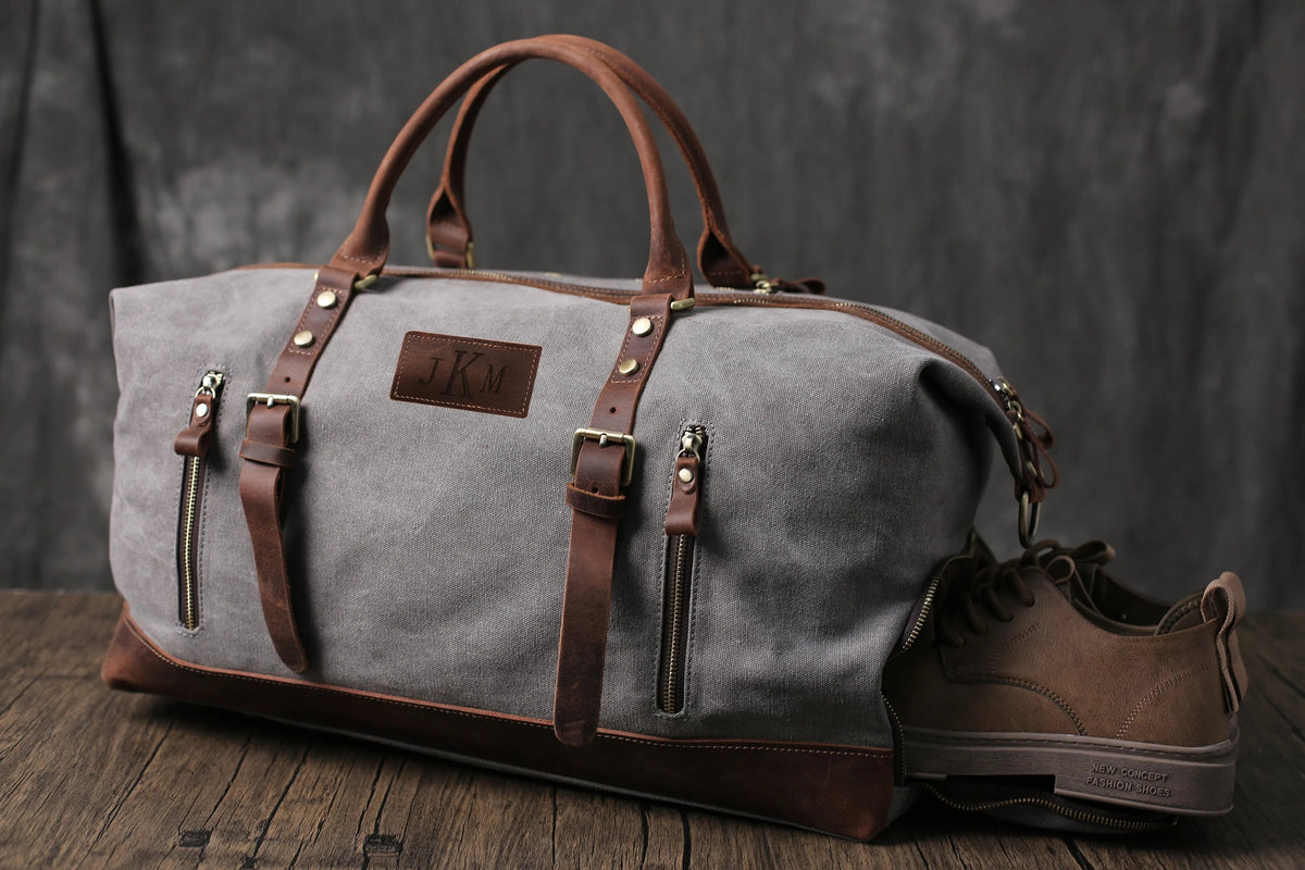 Personalized Waxed Canvas Weekender with Shoe Compartment