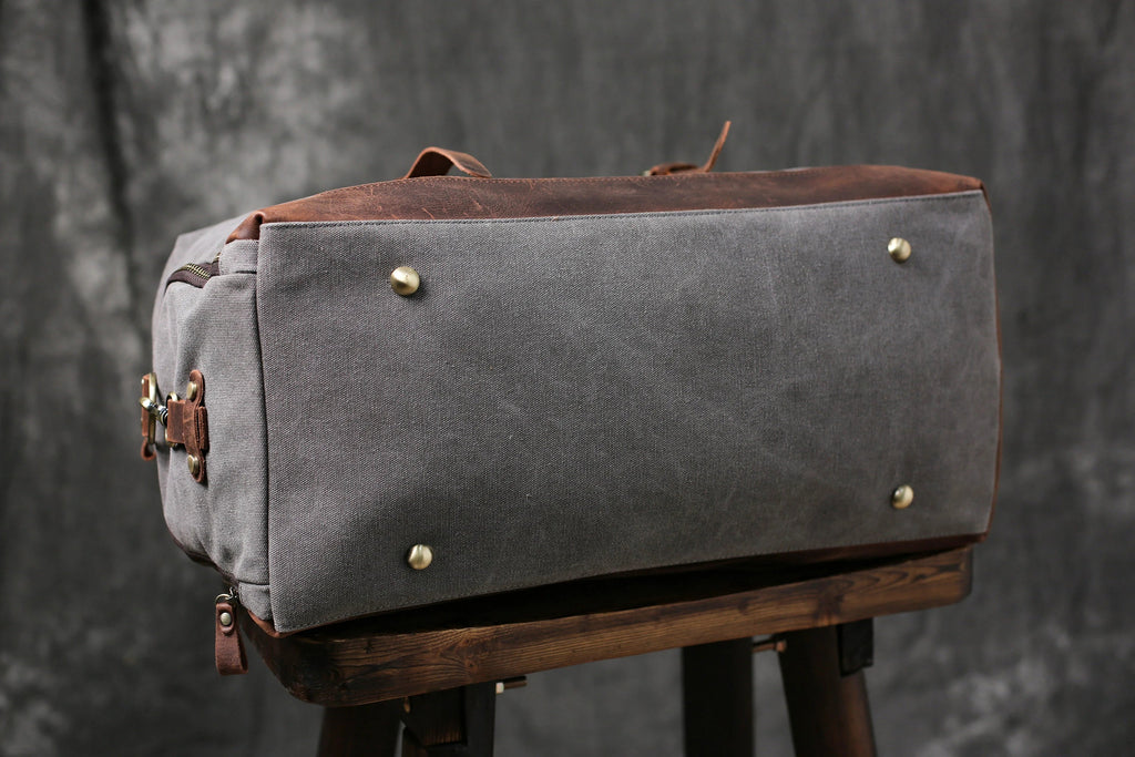 Personalized Waxed Canvas Weekender with Shoe Compartment
