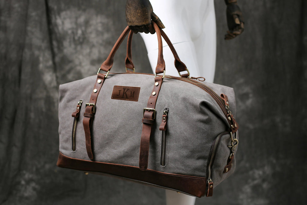 Personalized Waxed Canvas Weekender with Shoe Compartment