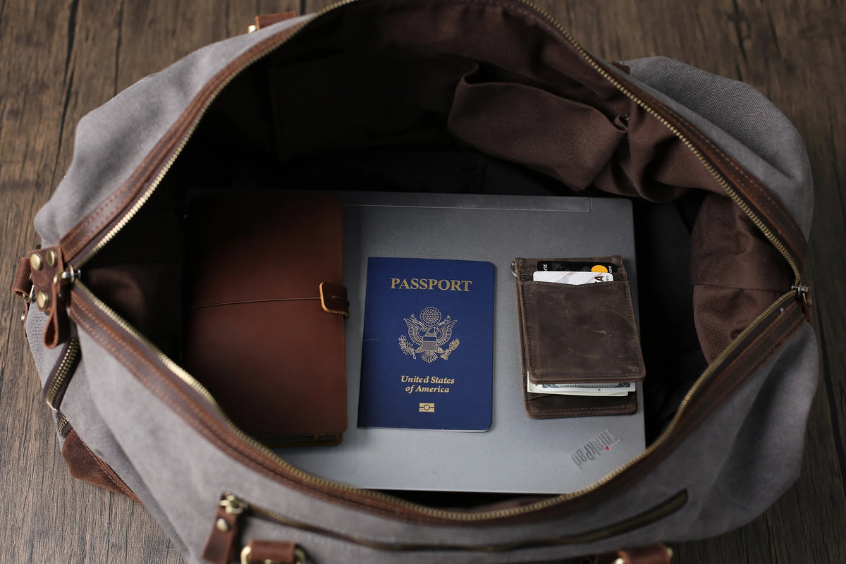 Personalized Waxed Canvas Weekender with Shoe Compartment