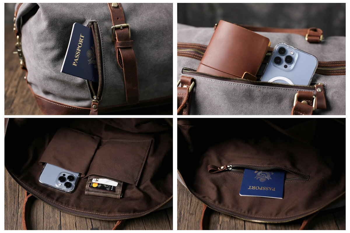 Personalized Waxed Canvas Weekender with Shoe Compartment