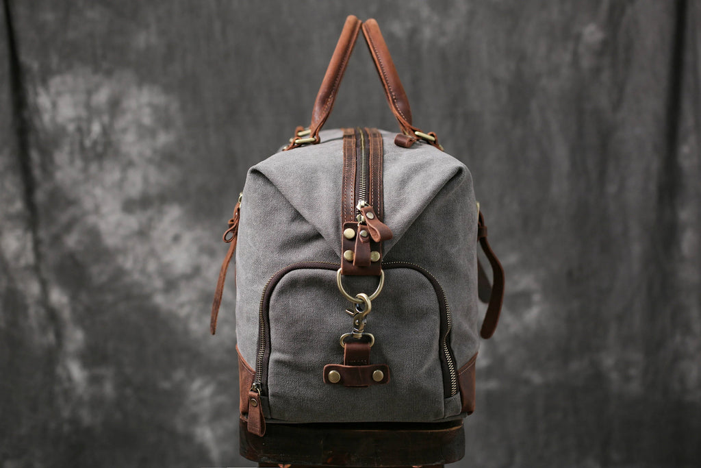 Personalized Waxed Canvas Weekender with Shoe Compartment
