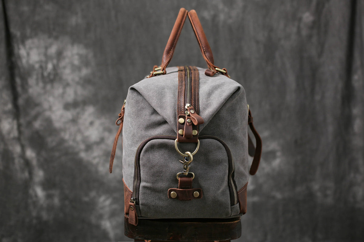 Personalized Waxed Canvas Weekender with Shoe Compartment