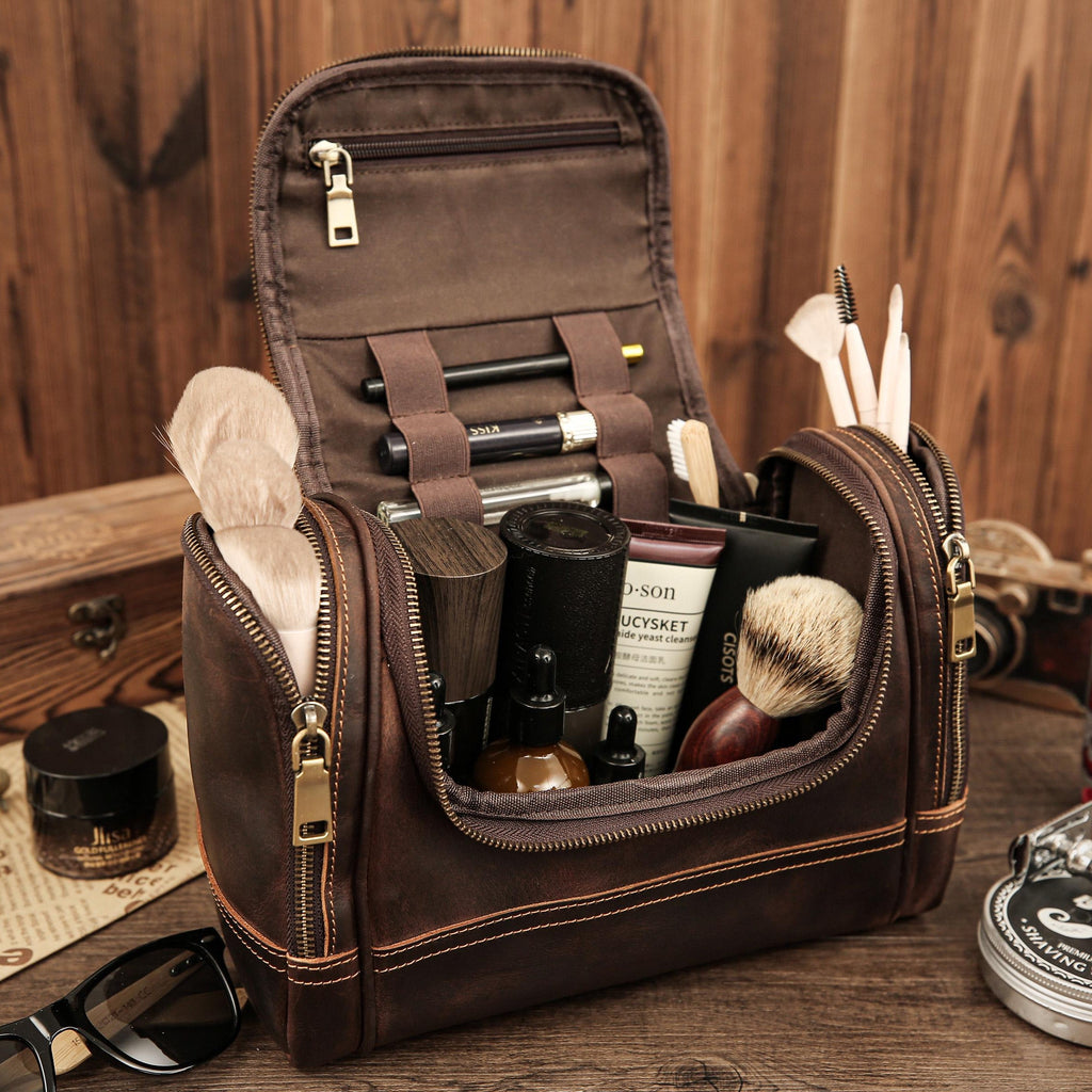 Personalized Engraved Full Grain Leather Dopp Kit
