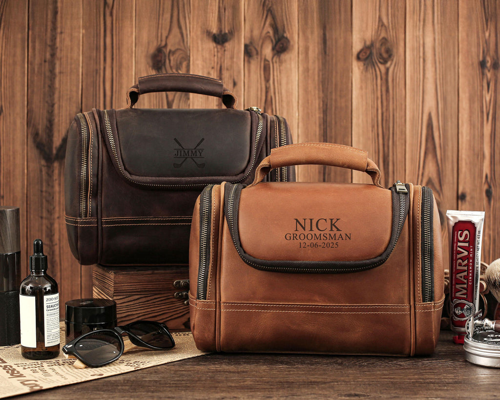 Personalized Engraved Full Grain Leather Dopp Kit