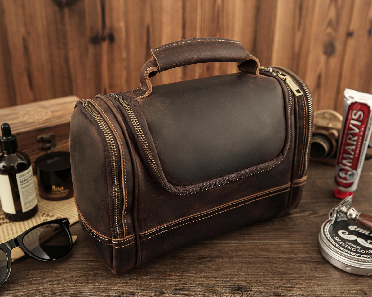 Personalized Engraved Full Grain Leather Dopp Kit