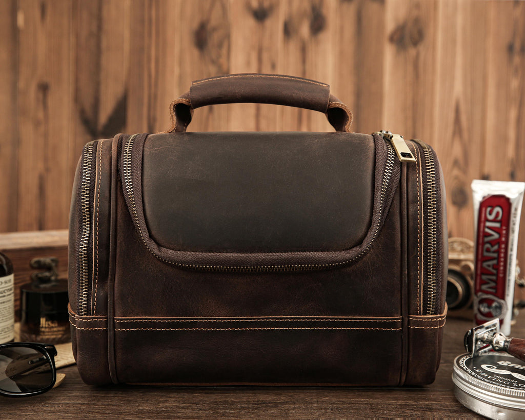 Personalized Engraved Full Grain Leather Dopp Kit