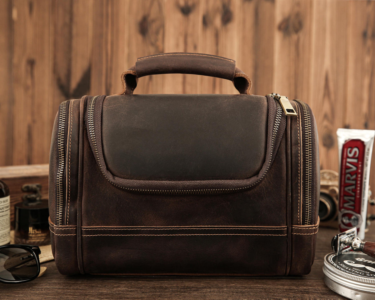 Personalized Engraved Full Grain Leather Dopp Kit