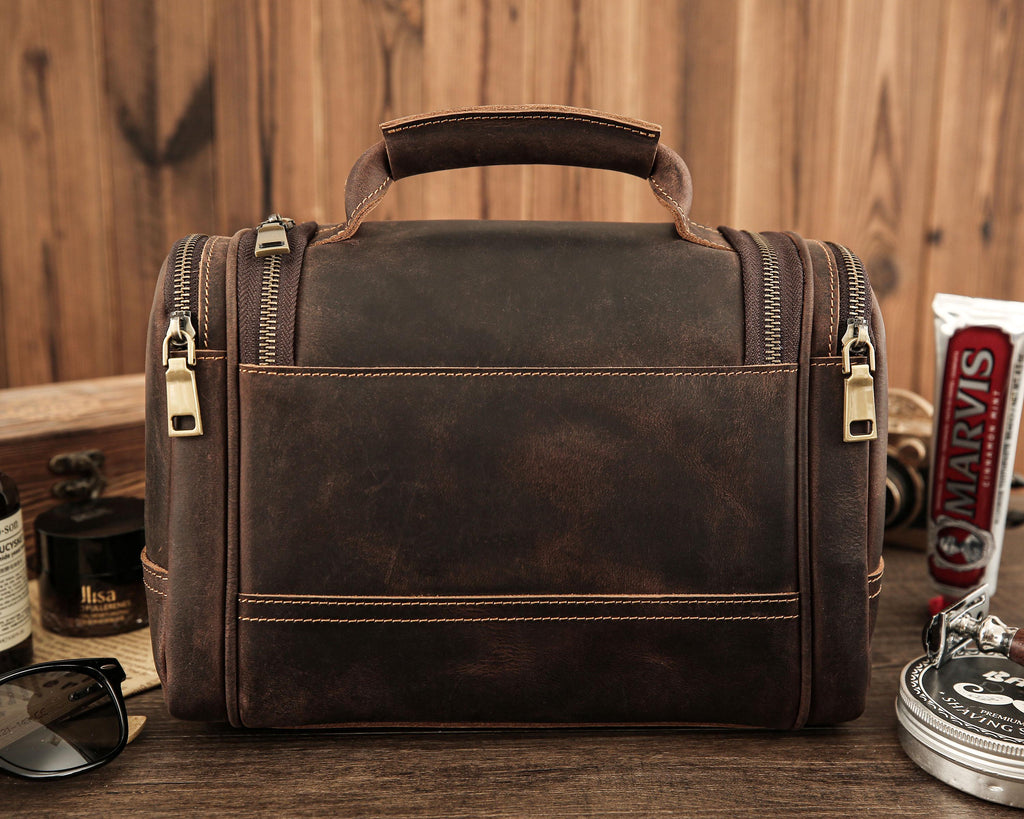 Personalized Engraved Full Grain Leather Dopp Kit