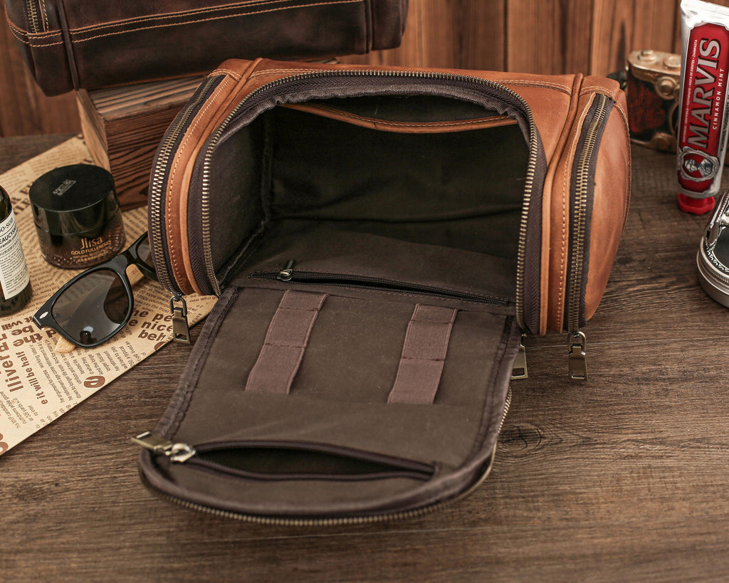 Personalized Engraved Full Grain Leather Dopp Kit