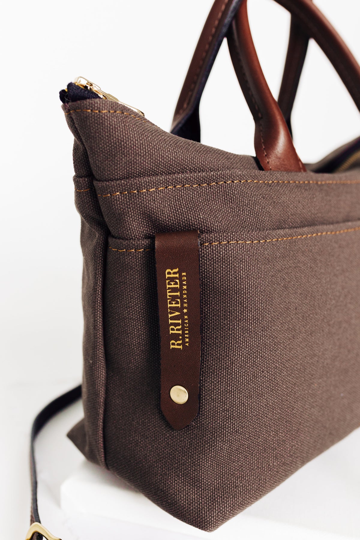 Dot Tote | Umber Brown Canvas + Brown