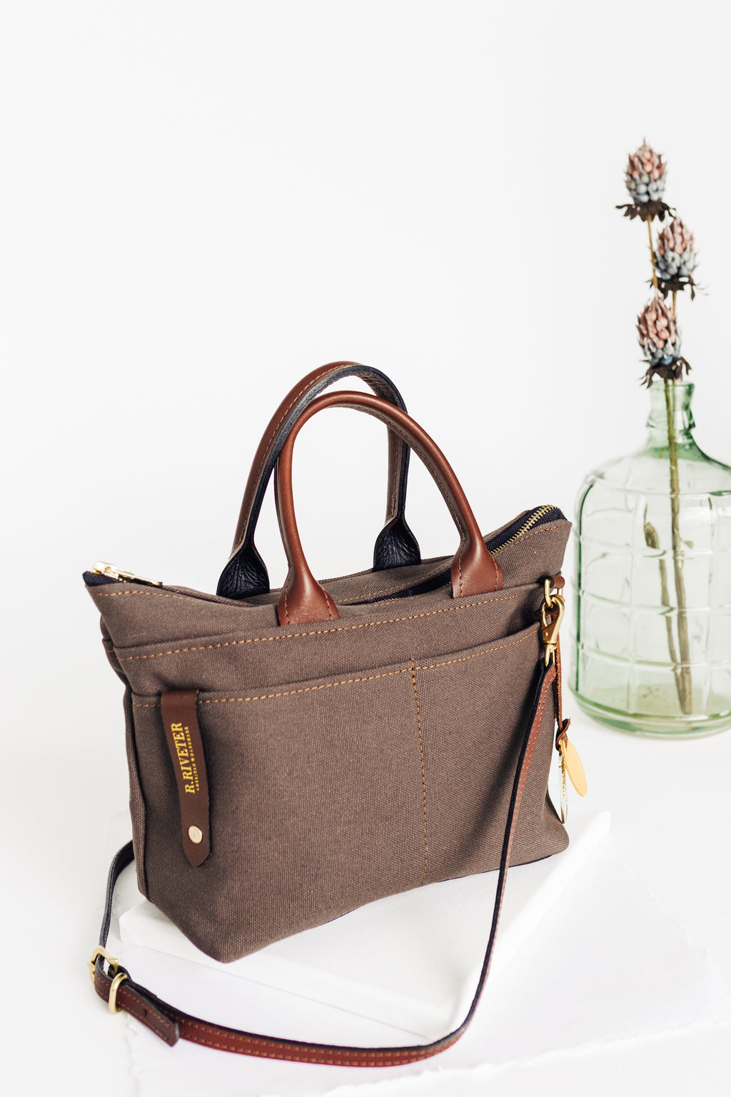 Dot Tote | Umber Brown Canvas + Brown