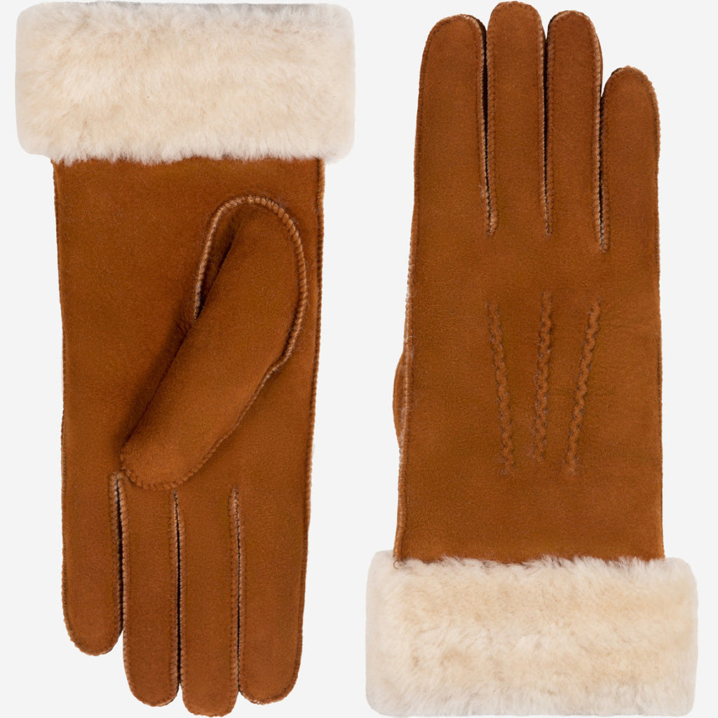 Sydney (camel) – Suede leather gloves with luxurious sheep fur lining