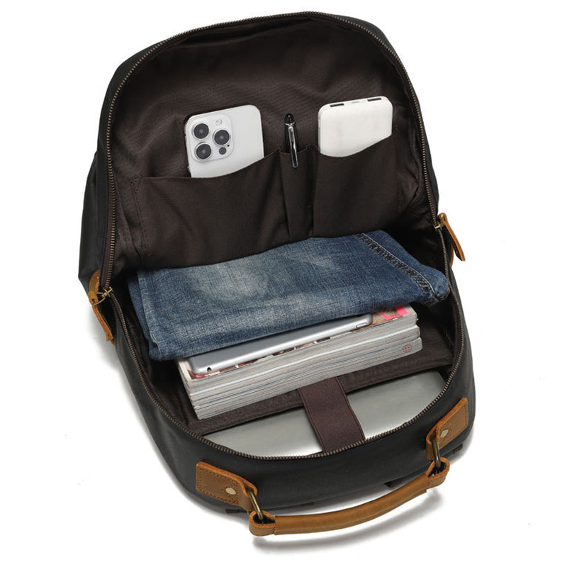 Waxed Canvas and Leather Laptop Rucksack