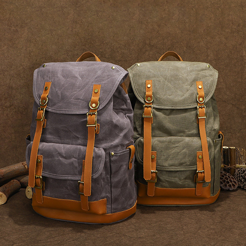Waxed Canvas and Leather Outdoor Backpack