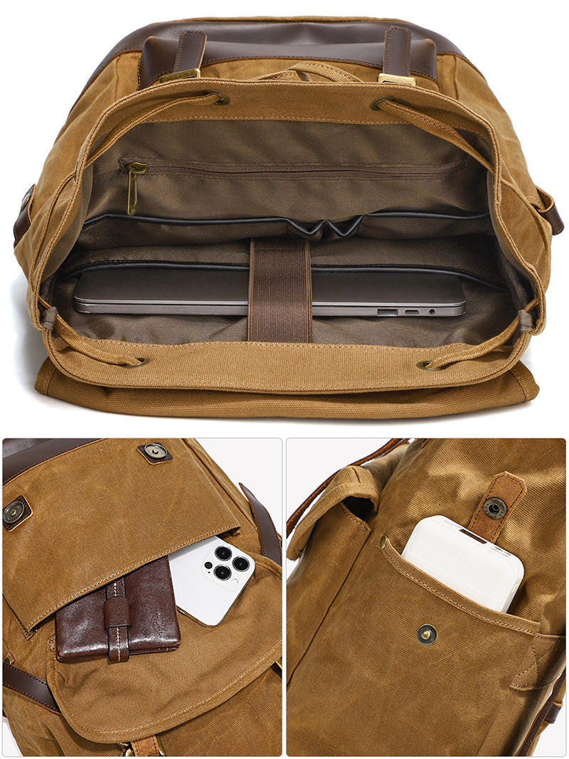 Waxed Canvas and Leather Outdoor Backpack