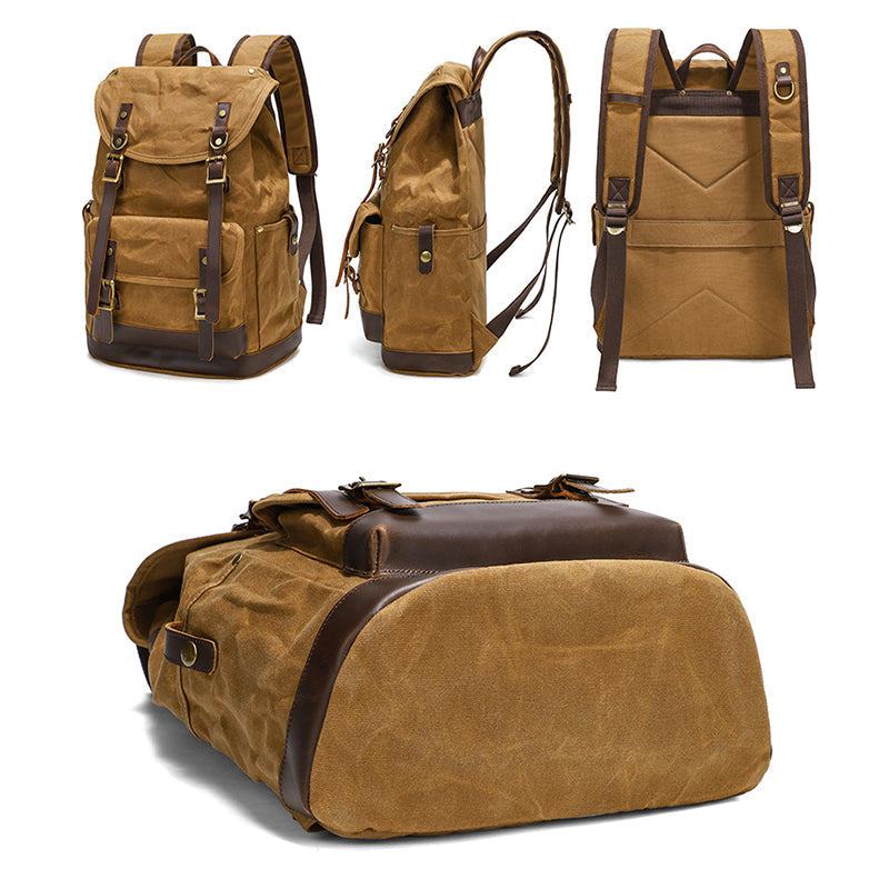 Waxed Canvas and Leather Outdoor Backpack
