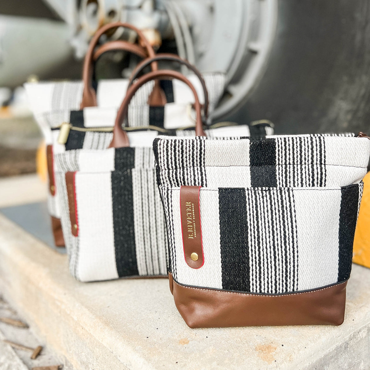 Betsy Bucket Bag | Black and White Woven + Brown Leather