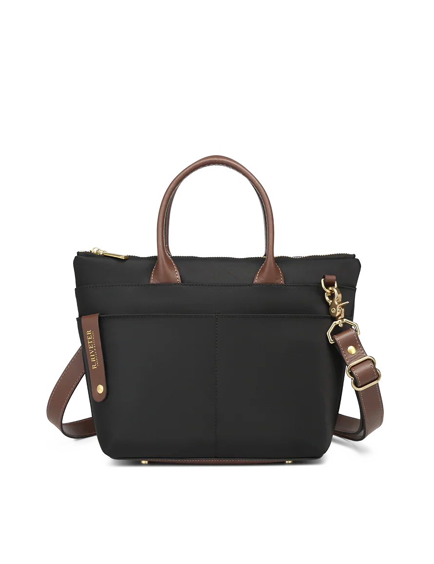 Dot Tote | Black Nylon + Brown Leather