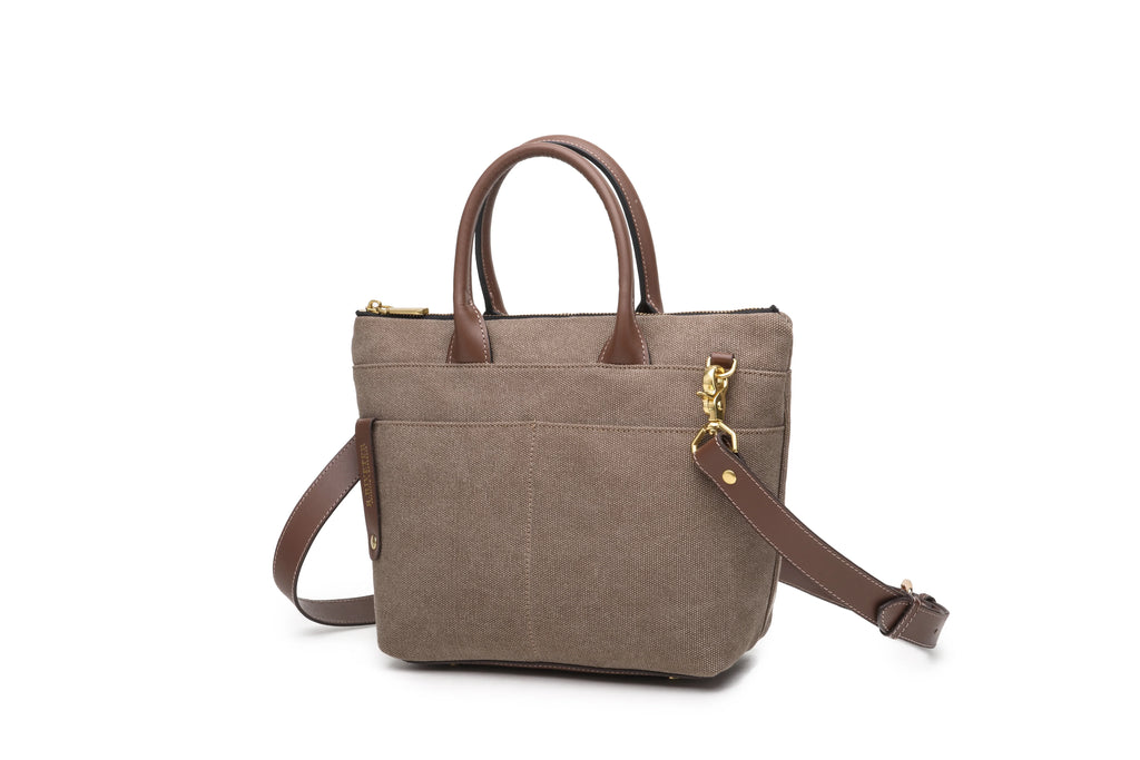 Dot | Small Tote | Chocolate Washed Canvas + Brown Leather
