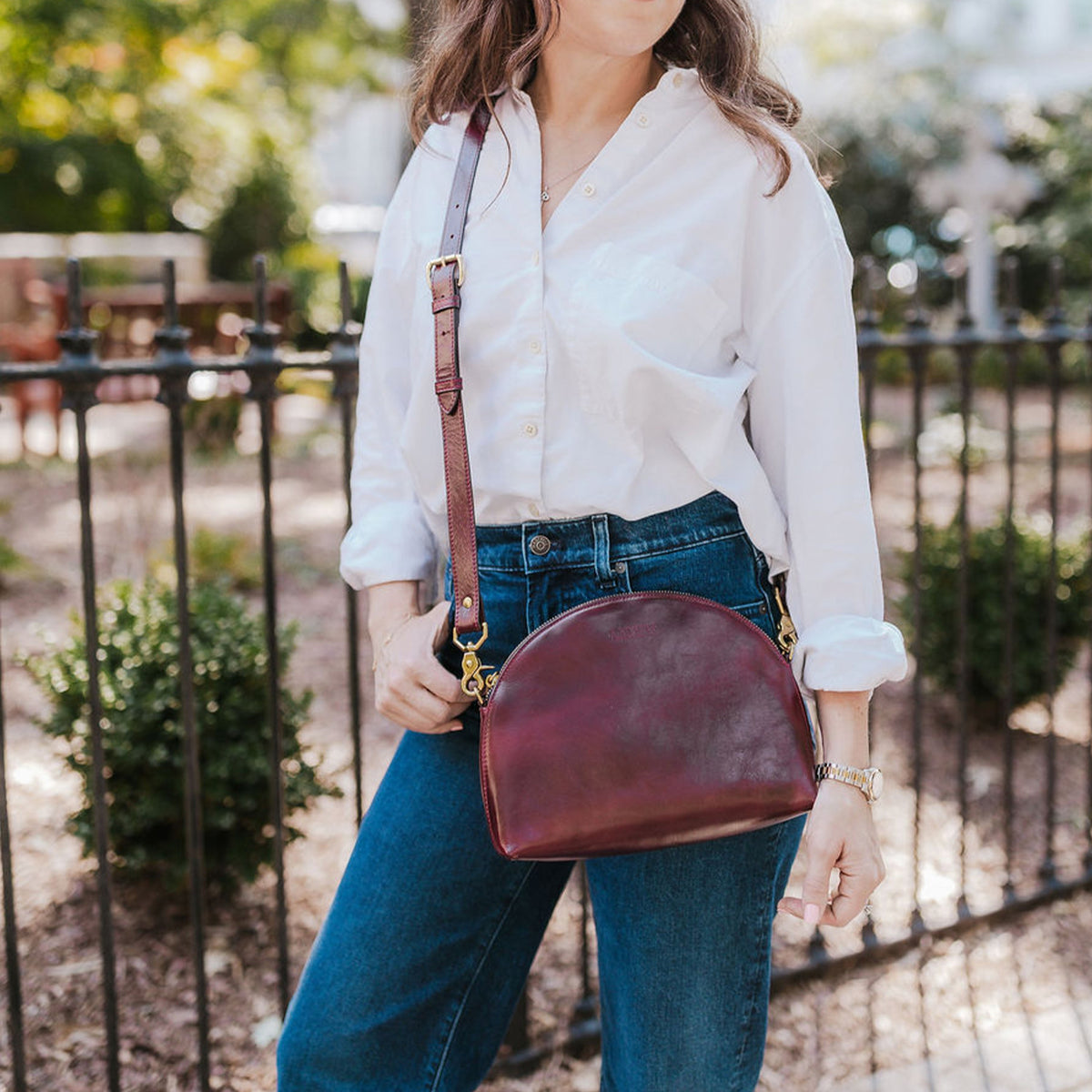 R. Riveter Hopper crossbody bag in cherry leather, view 2