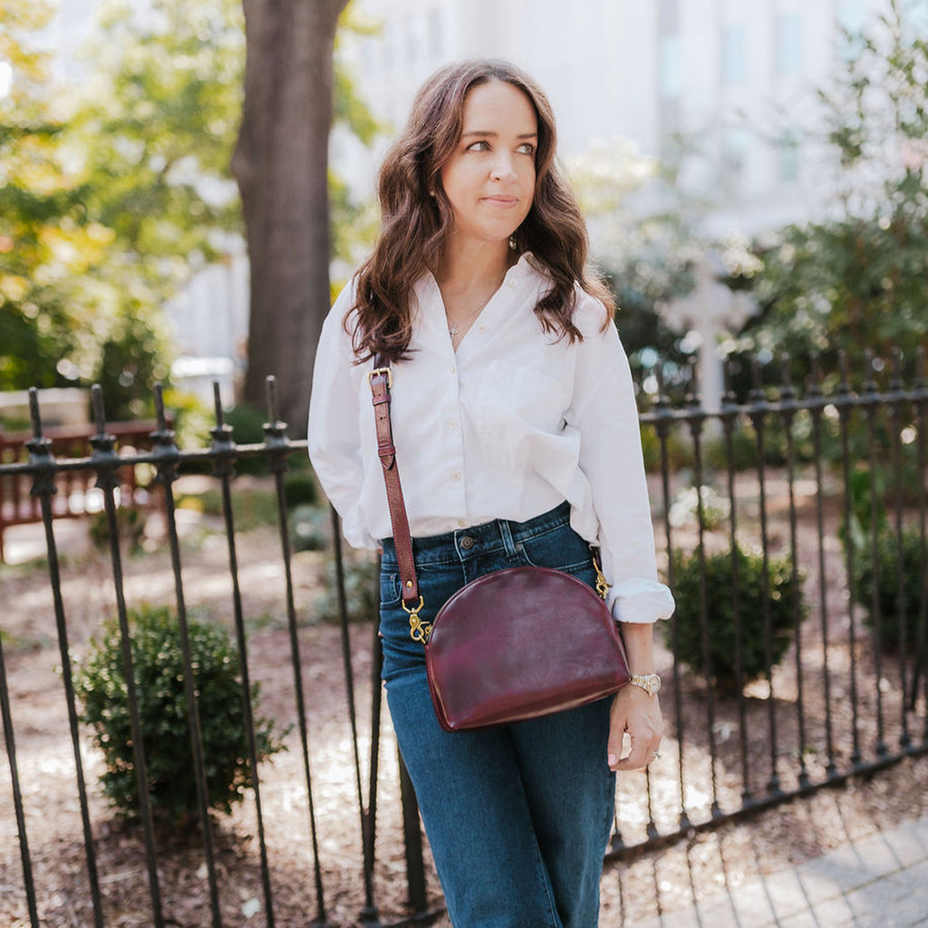 R. Riveter Hopper crossbody bag in cherry leather, view 6
