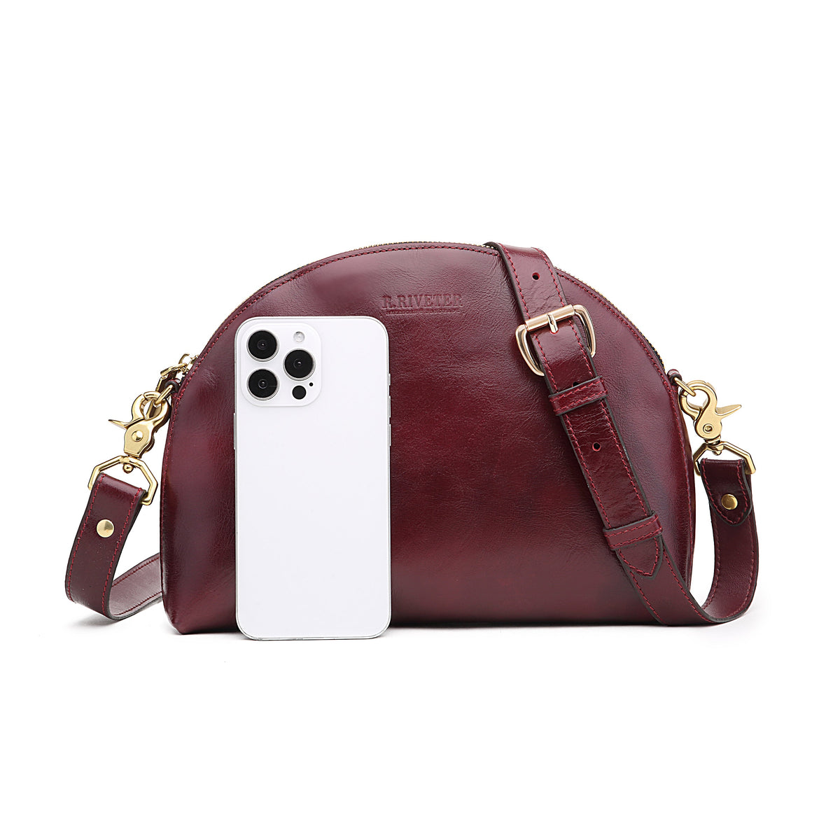 R. Riveter Hopper crossbody bag in cherry leather, view 5