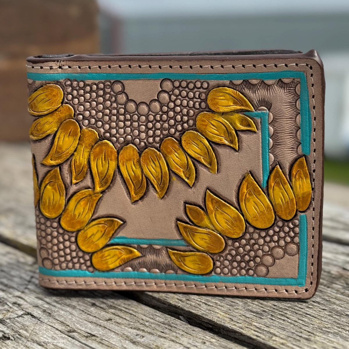 Men's Western bi-fold wallet tooled floral details by Double B Wild Rags
