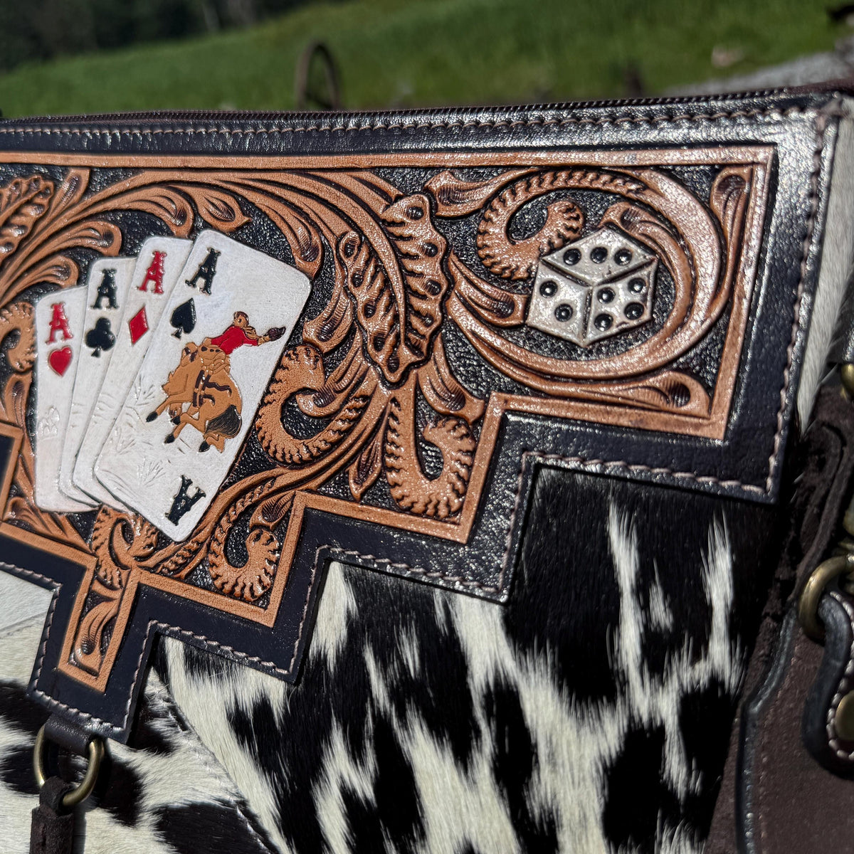 Genuine Western Cowhide Leather Purse or Clutch with Ace Cards and Dice painted details a Double B Wild Rags Exclusive