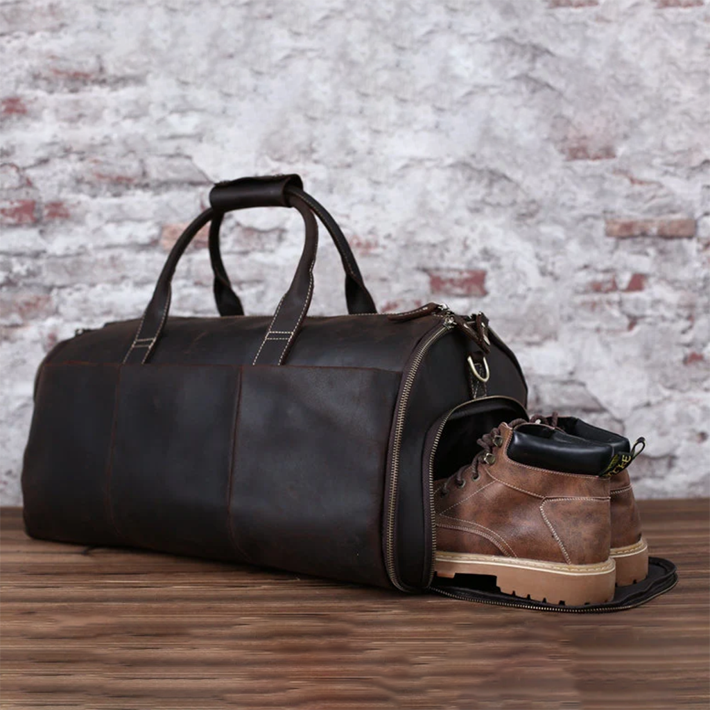 Personalized Leather Garment Duffel with Shoe Pouch