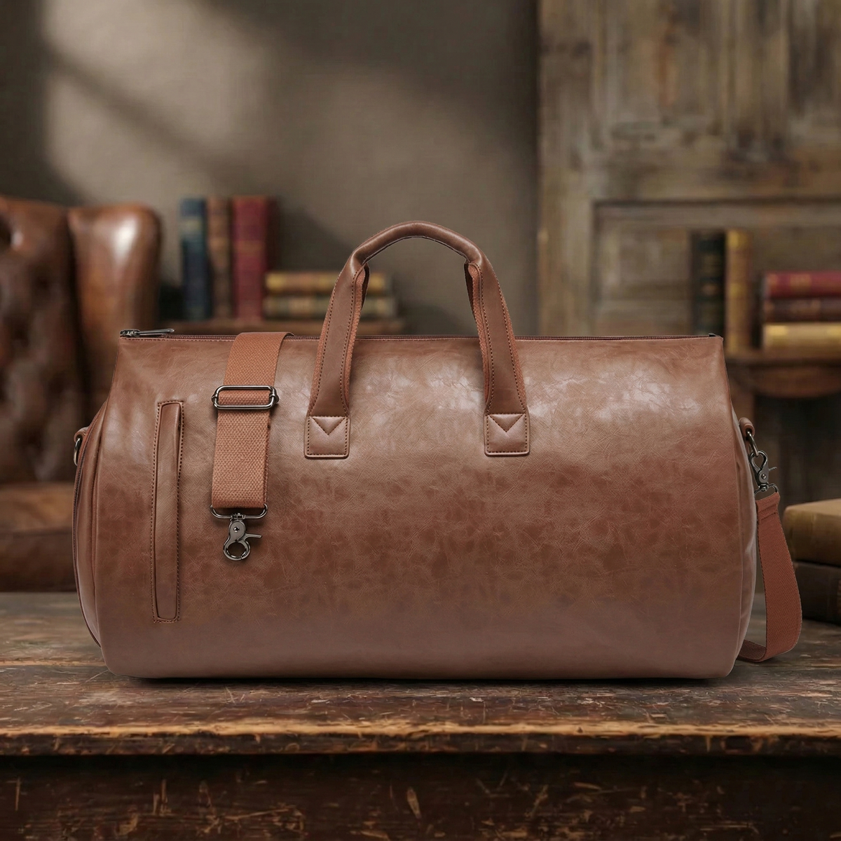 Leather Garment Duffel with Shoe Pouch
