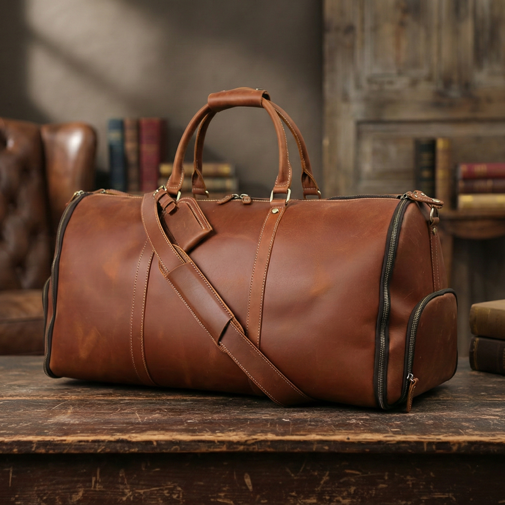 Convertible Leather Garment Weekender