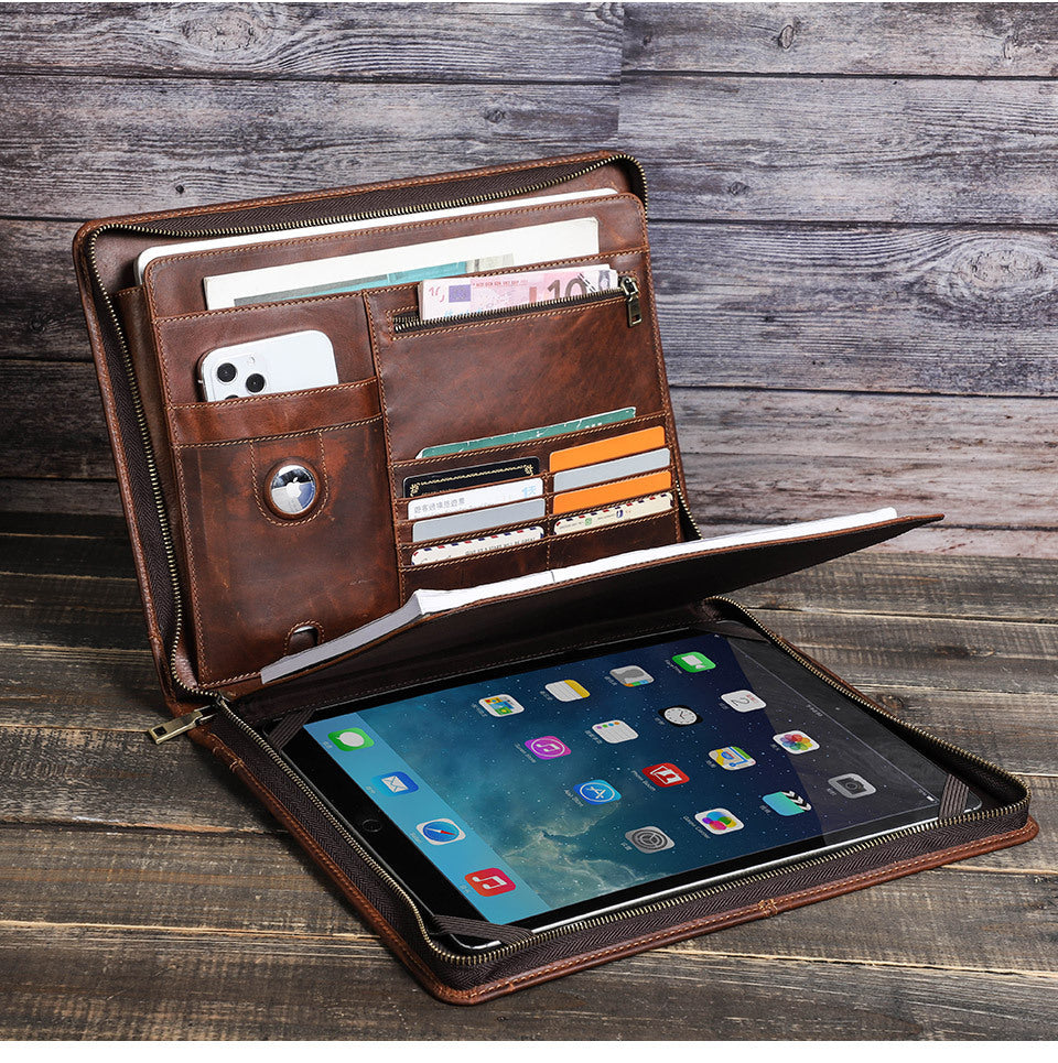 Leather iPad Case with AirTag Pocket